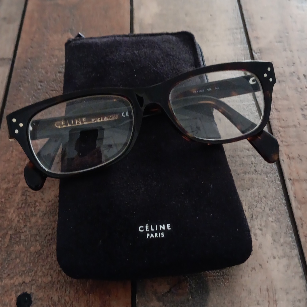 Celine Black Tortoiseshell Rectangular Glasses